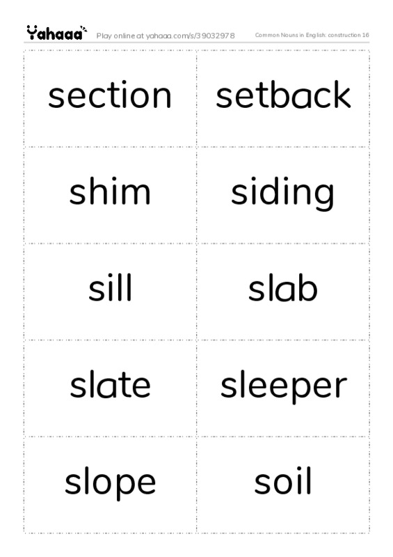 Common Nouns in English: construction 16 PDF two columns flashcards