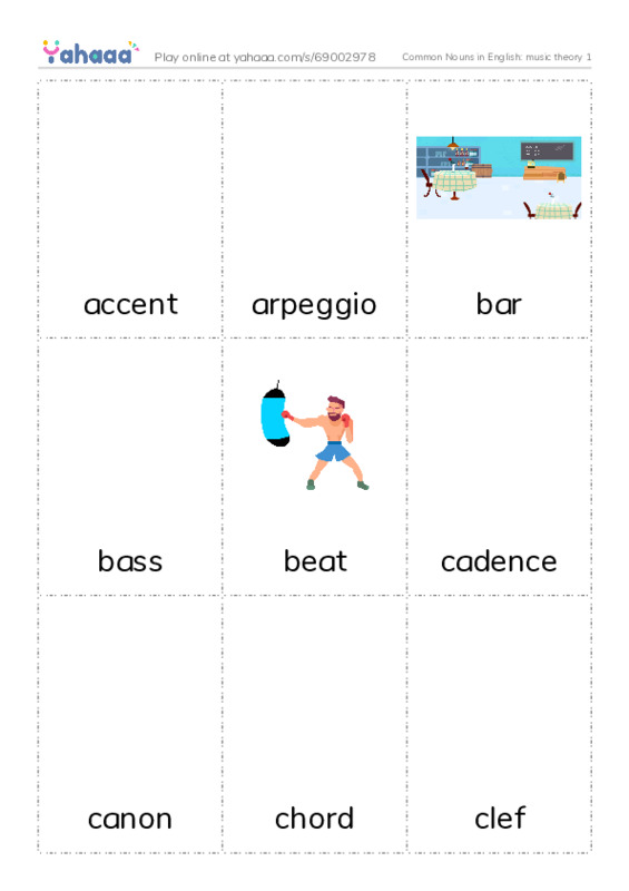 Common Nouns in English: music theory 1 PDF flaschards with images
