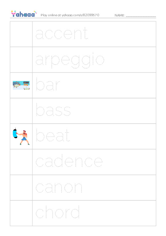 Common Nouns in English: music theory 1 PDF one column image words
