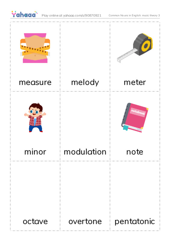 Common Nouns in English: music theory 3 PDF flaschards with images