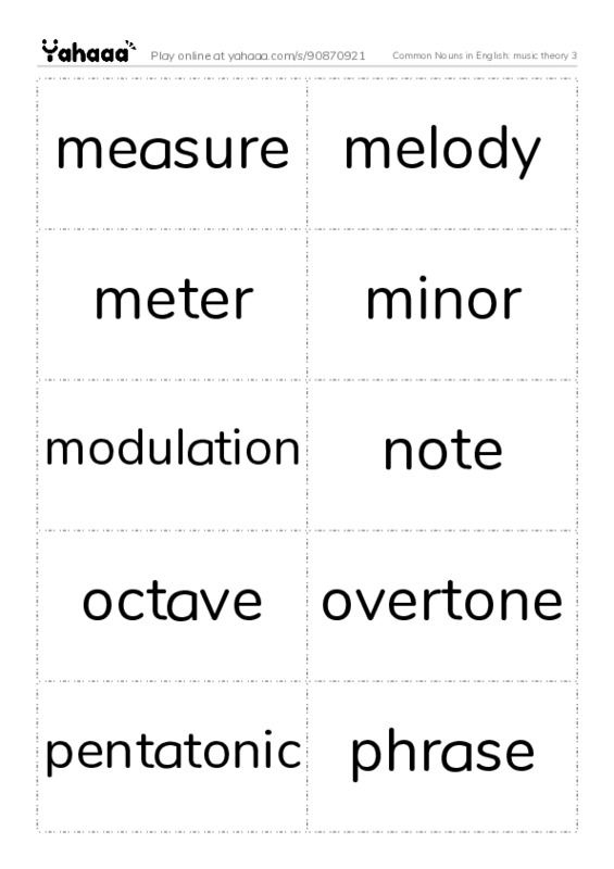 Common Nouns in English: music theory 3 PDF two columns flashcards