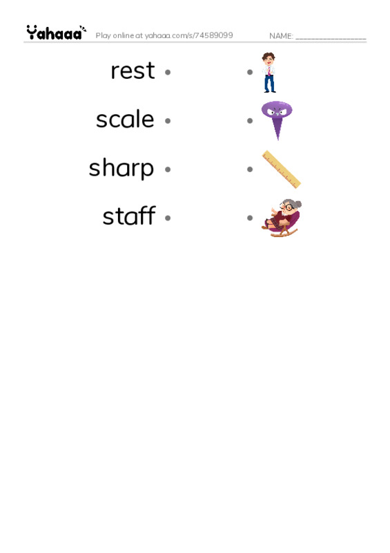 Common Nouns in English: music theory 4 PDF link match words worksheet