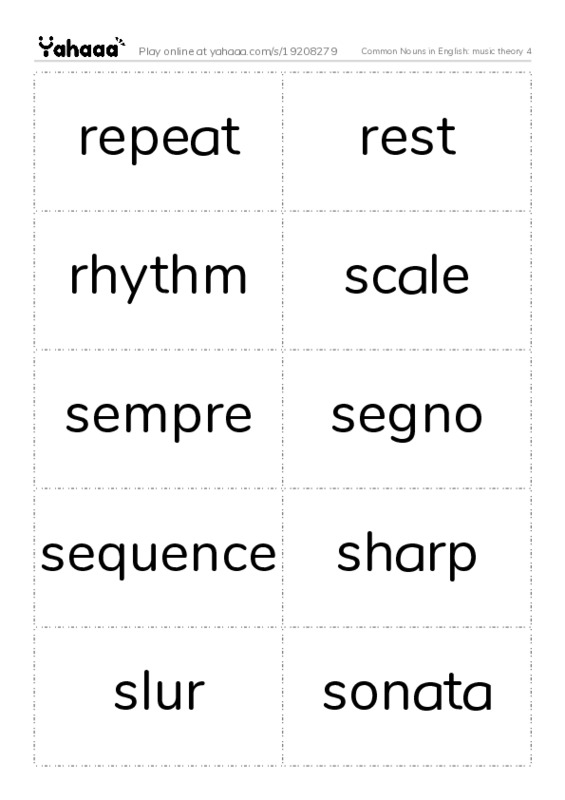 Common Nouns in English: music theory 4 PDF two columns flashcards
