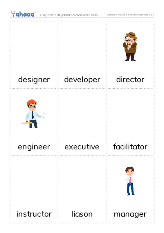 Common Nouns in English: corporate job 2 PDF flaschards with images
