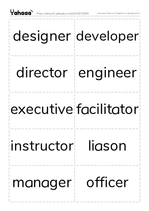 Common Nouns in English: corporate job 2 PDF two columns flashcards