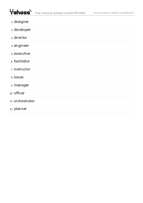 Common Nouns in English: corporate job 2 PDF words glossary