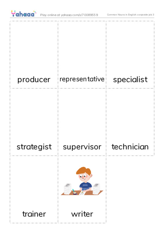 Common Nouns in English: corporate job 3 PDF flaschards with images
