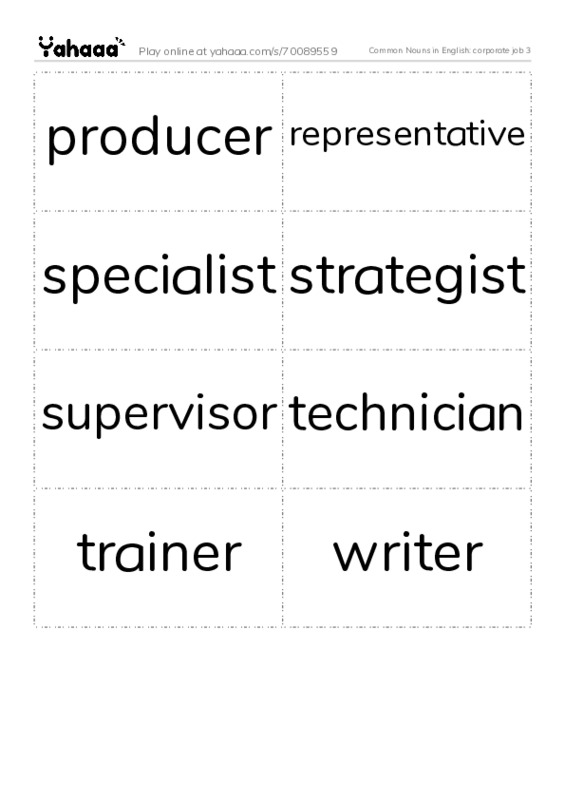 Common Nouns in English: corporate job 3 PDF two columns flashcards