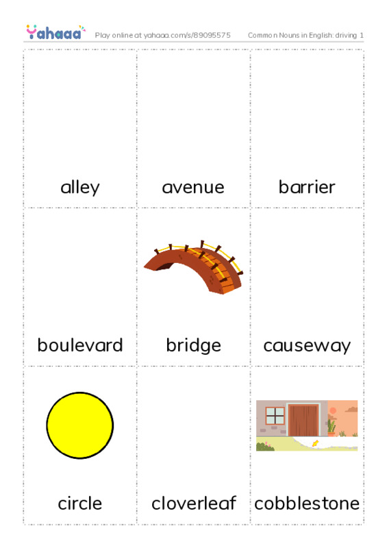 Common Nouns in English: driving 1 PDF flaschards with images