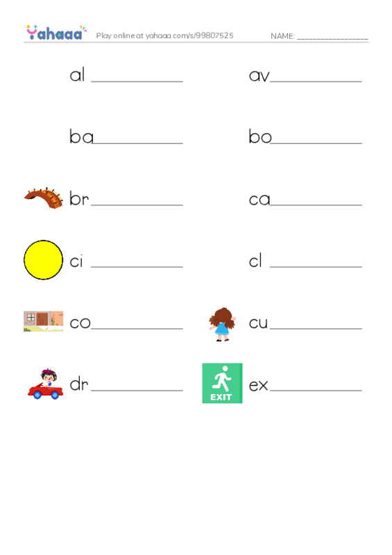 Common Nouns in English: driving 1 PDF worksheet writing row
