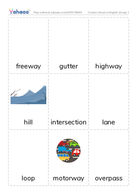 Common Nouns in English: driving 2 PDF flaschards with images