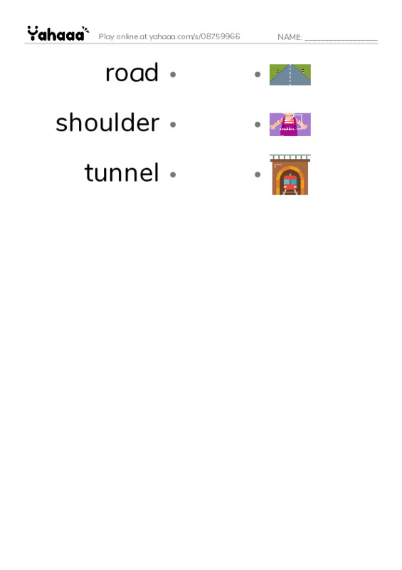Common Nouns in English: driving 3 PDF link match words worksheet