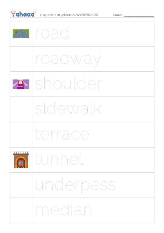 Common Nouns in English: driving 3 PDF one column image words
