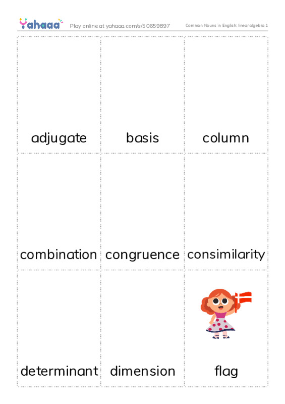 Common Nouns in English: linear algebra 1 PDF flaschards with images