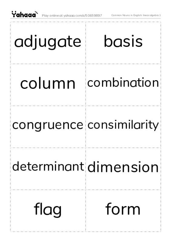 Common Nouns in English: linear algebra 1 PDF two columns flashcards