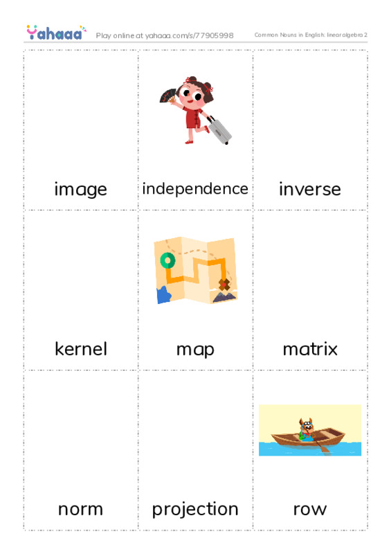 Common Nouns in English: linear algebra 2 PDF flaschards with images