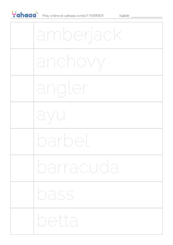 Common Nouns in English: fish 1 PDF one column image words