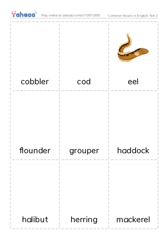 Common Nouns in English: fish 2 PDF flaschards with images