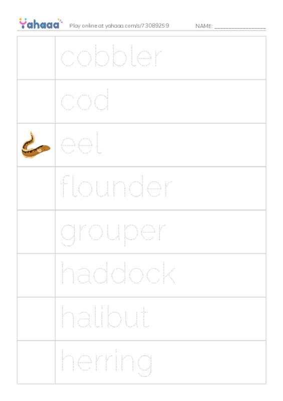 Common Nouns in English: fish 2 PDF one column image words