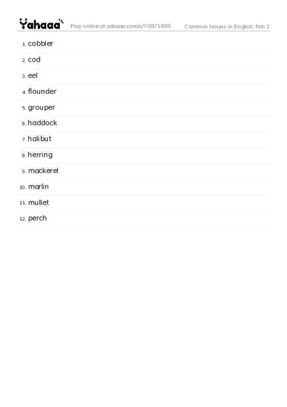 Common Nouns in English: fish 2 PDF words glossary