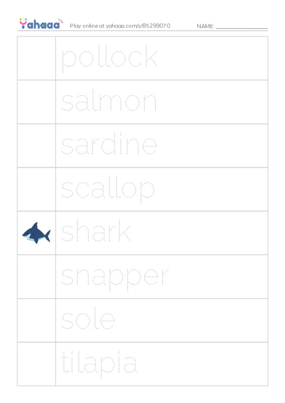 Common Nouns in English: fish 3 PDF one column image words