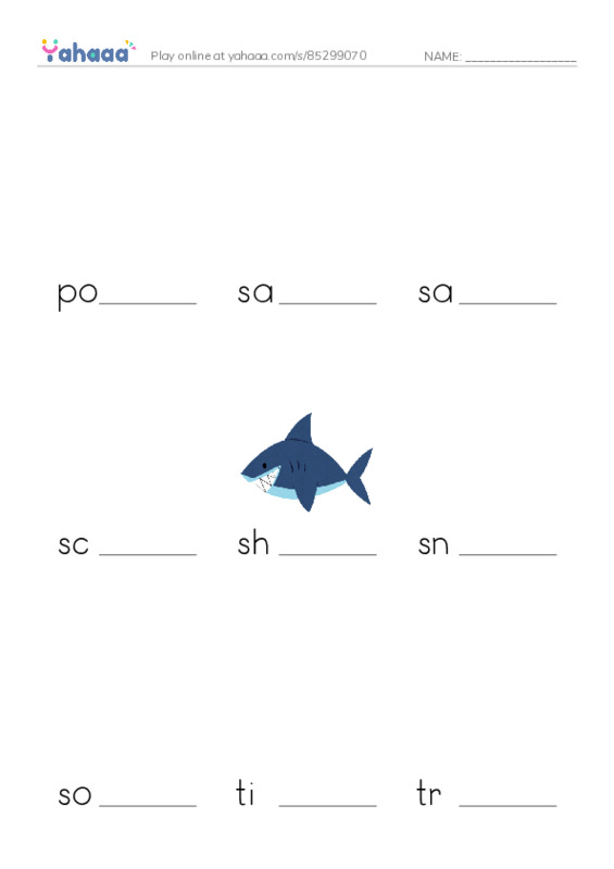 Common Nouns in English: fish 3 PDF worksheet to fill in words gaps