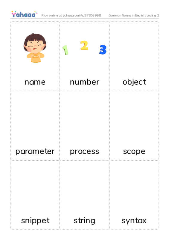 Common Nouns in English: coding 2 PDF flaschards with images