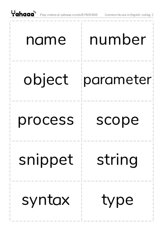 Common Nouns in English: coding 2 PDF two columns flashcards