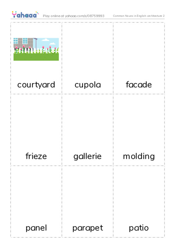 Common Nouns in English: architecture 2 PDF flaschards with images