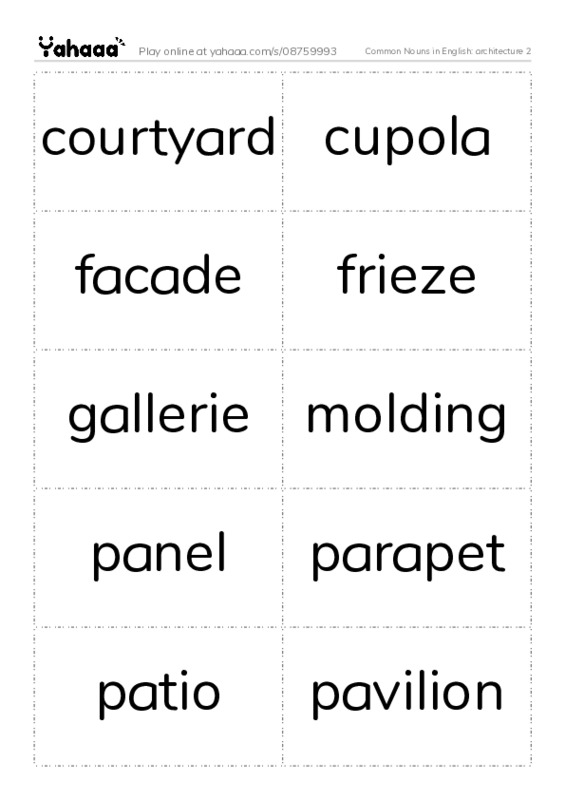 Common Nouns in English: architecture 2 PDF two columns flashcards