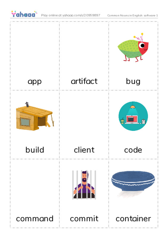 Common Nouns in English: software 1 PDF flaschards with images