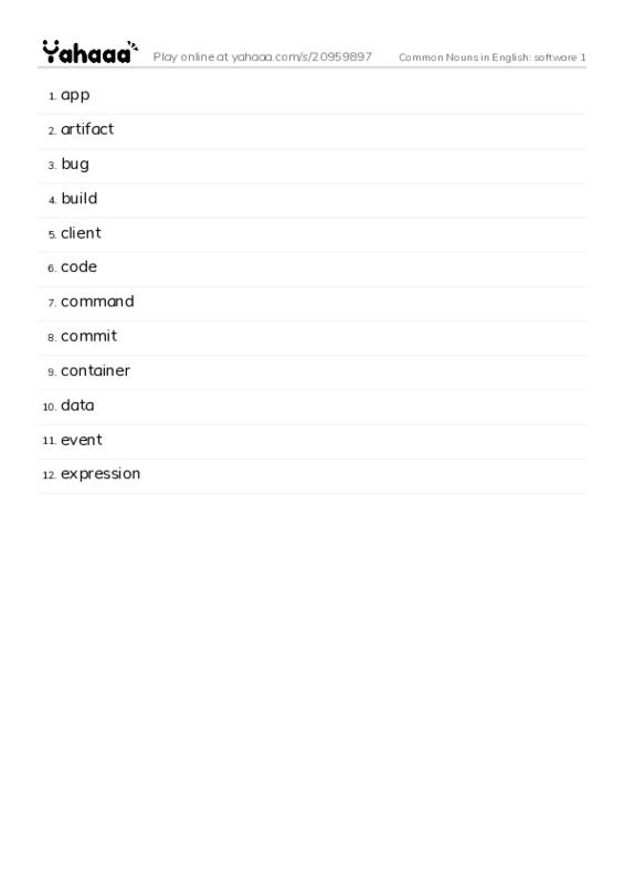 Common Nouns in English: software 1 PDF words glossary
