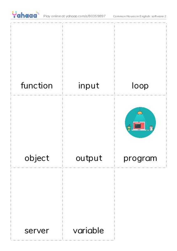 Common Nouns in English: software 2 PDF flaschards with images