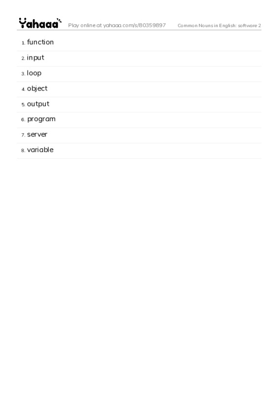 Common Nouns in English: software 2 PDF words glossary
