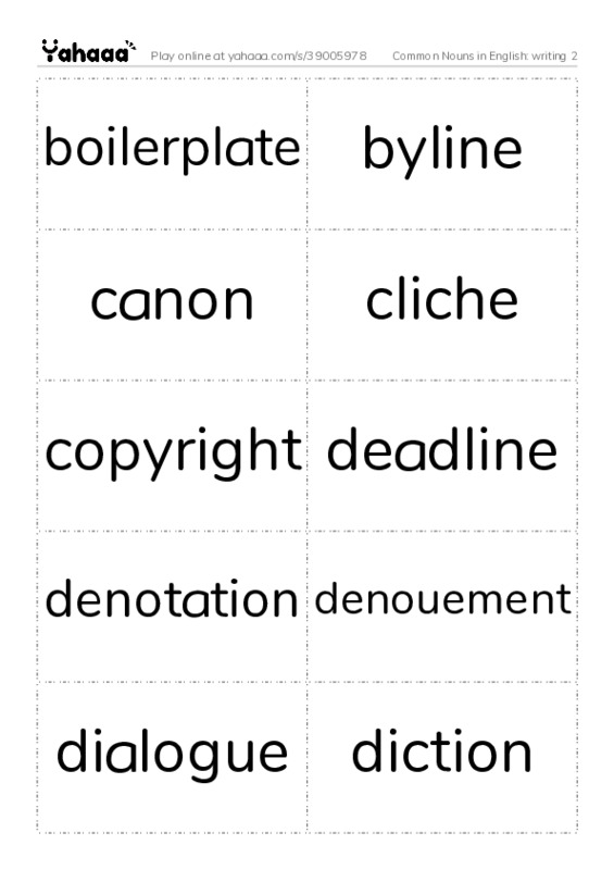 Common Nouns in English: writing 2 PDF two columns flashcards