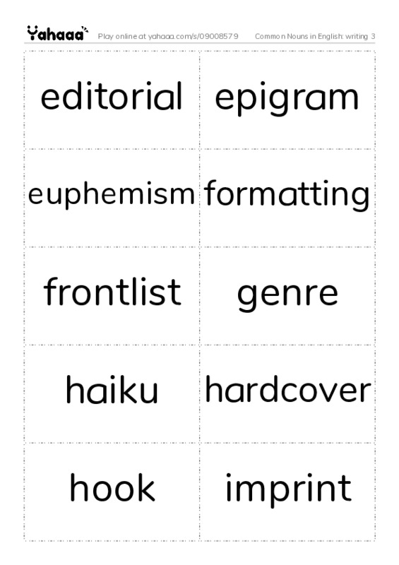 Common Nouns in English: writing 3 PDF two columns flashcards