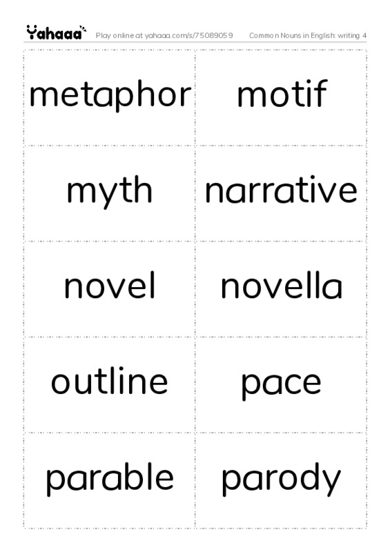 Common Nouns in English: writing 4 PDF two columns flashcards