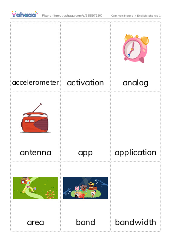 Common Nouns in English: phones 1 PDF flaschards with images