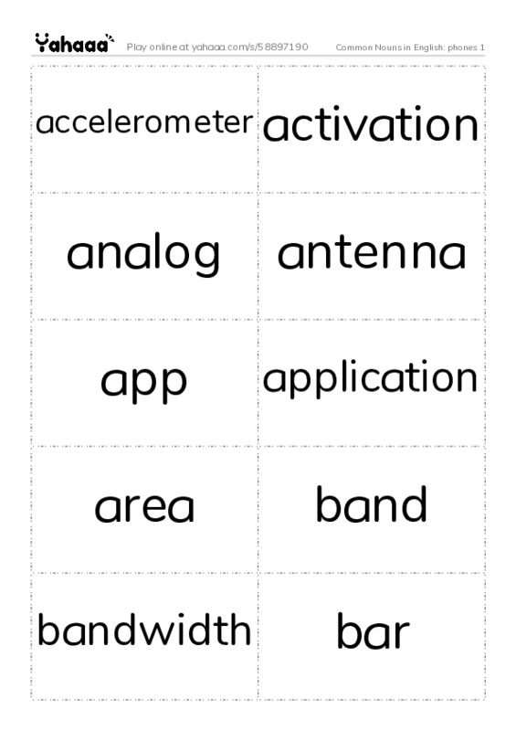 Common Nouns in English: phones 1 PDF two columns flashcards