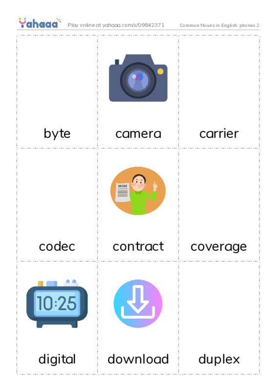 Common Nouns in English: phones 2 PDF flaschards with images