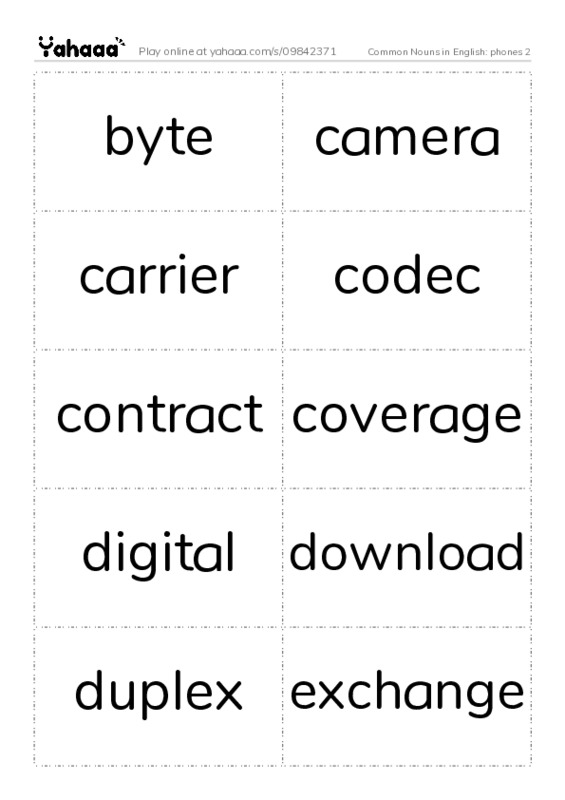 Common Nouns in English: phones 2 PDF two columns flashcards