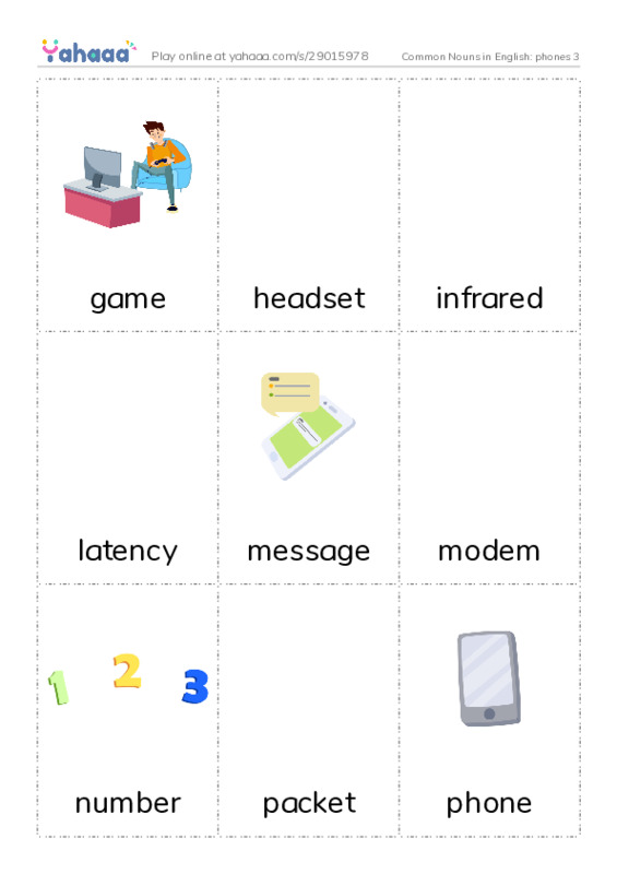 Common Nouns in English: phones 3 PDF flaschards with images