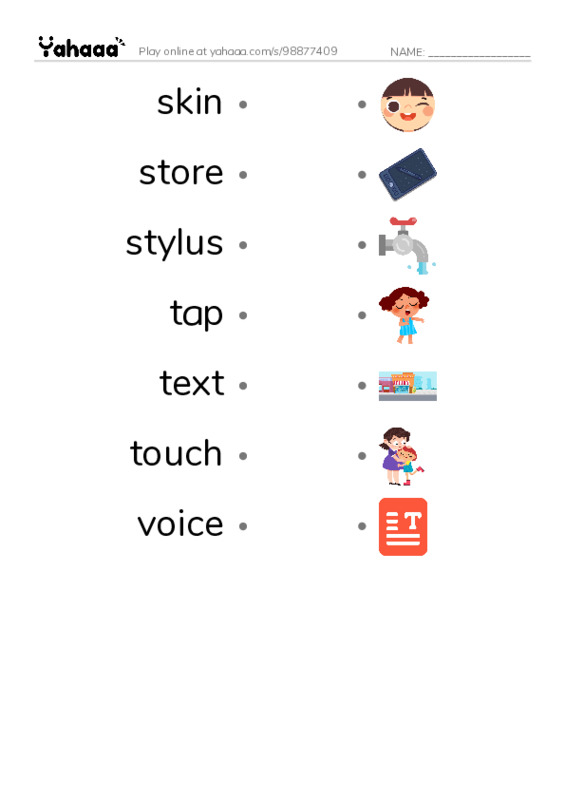 Common Nouns in English: phones 4 PDF link match words worksheet