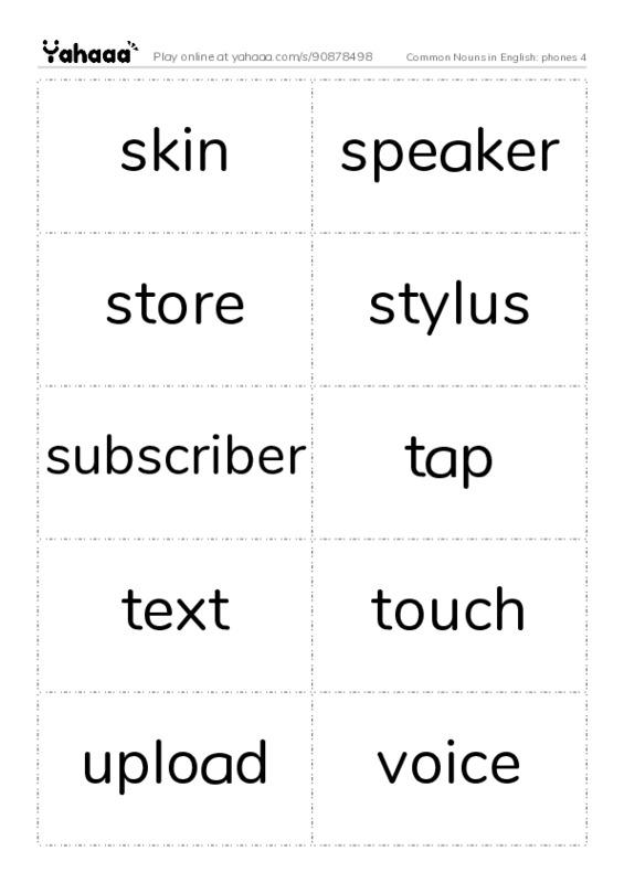 Common Nouns in English: phones 4 PDF two columns flashcards