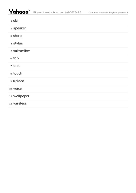 Common Nouns in English: phones 4 PDF words glossary