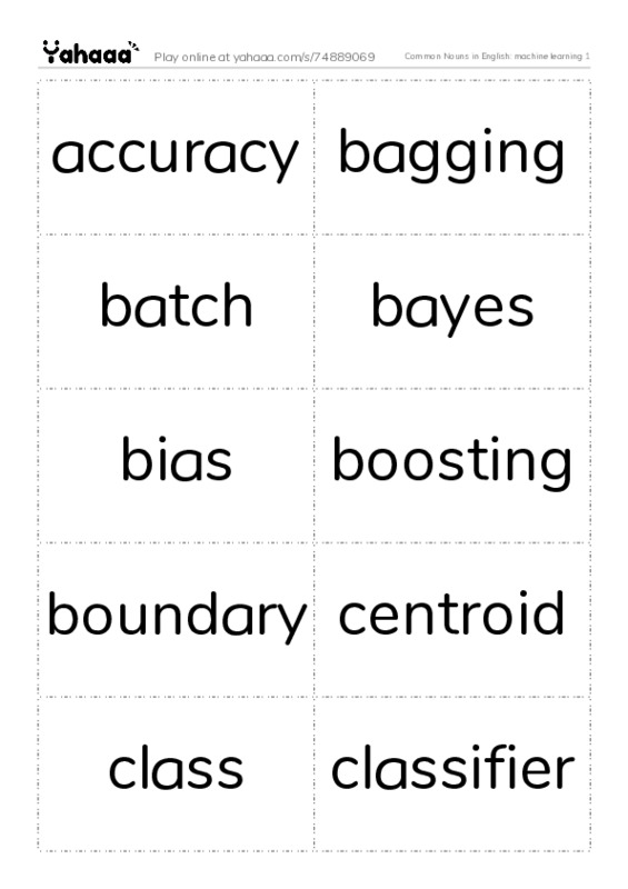 Common Nouns in English: machine learning 1 PDF two columns flashcards
