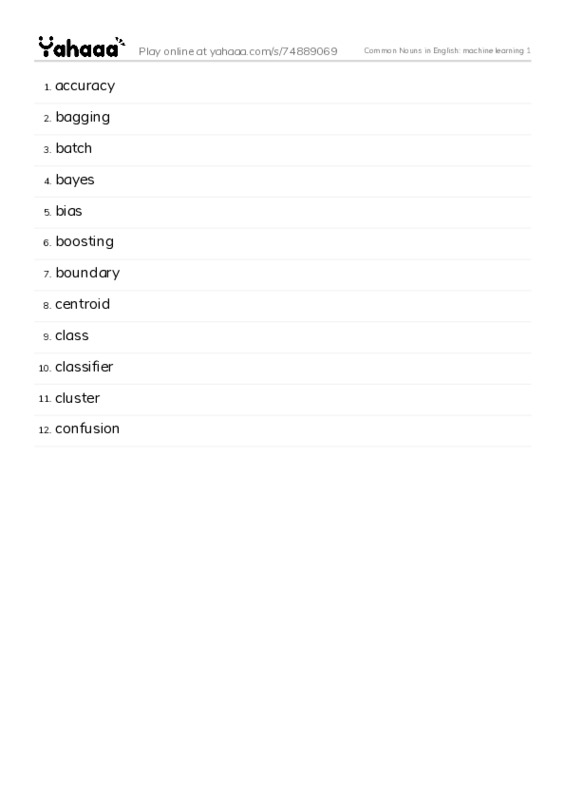 Common Nouns in English: machine learning 1 PDF words glossary