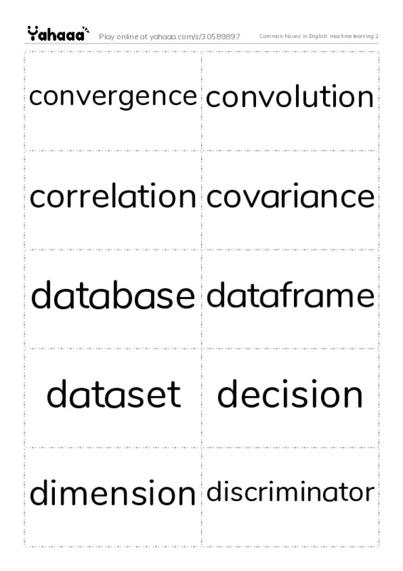 Common Nouns in English: machine learning 2 PDF two columns flashcards