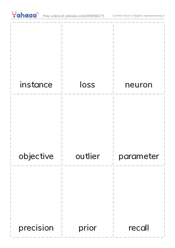 Common Nouns in English: machine learning 4 PDF flaschards with images