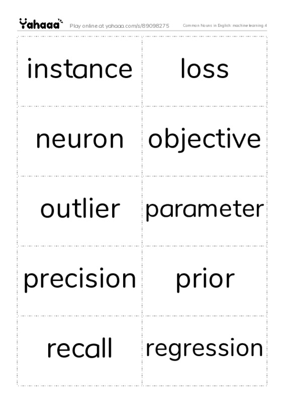 Common Nouns in English: machine learning 4 PDF two columns flashcards